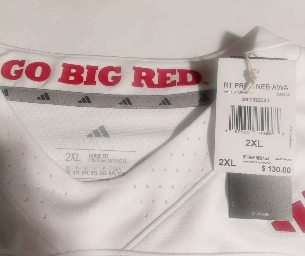 adidas Nebraska Cornhuskers Mens 2XL White Premier Away Football Jersey NCAA GBR - Picture 4 of 11
